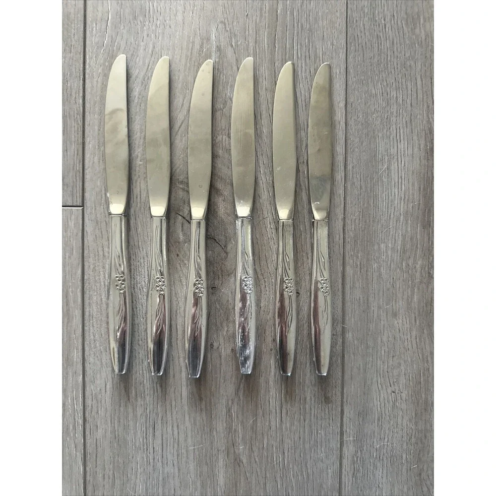 6 PCs Oneida Community ENCHANTMENT Gentle‎ Rose Dinner Knives 9-1/8